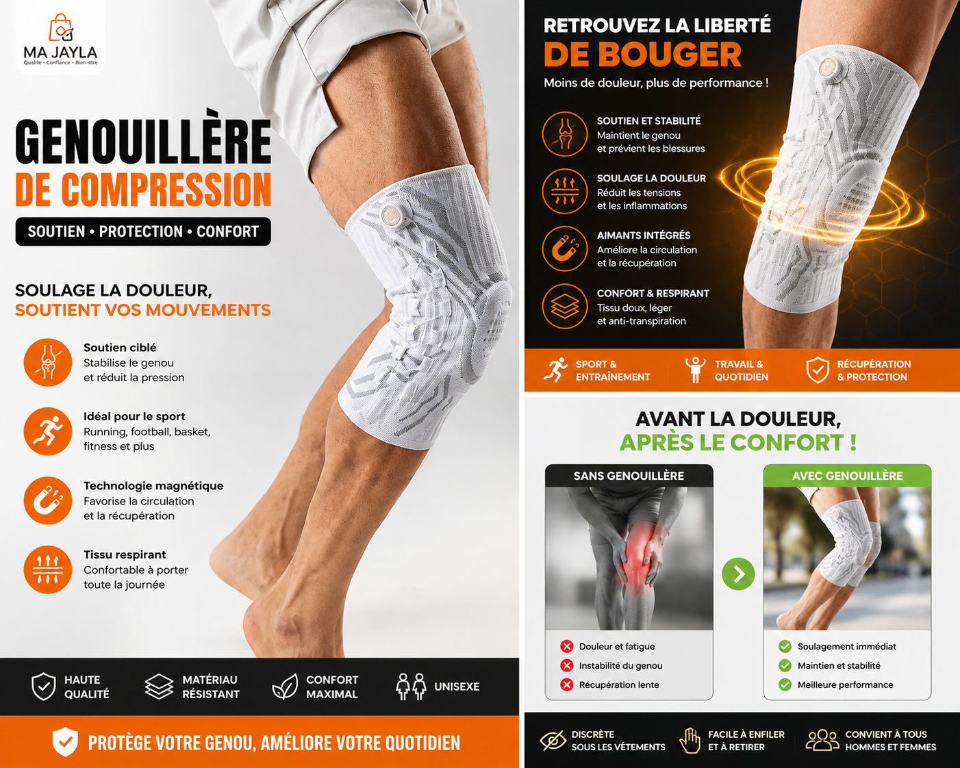 GENOUILLÈRE DE COMPRESSION MAGNÉTIQUE