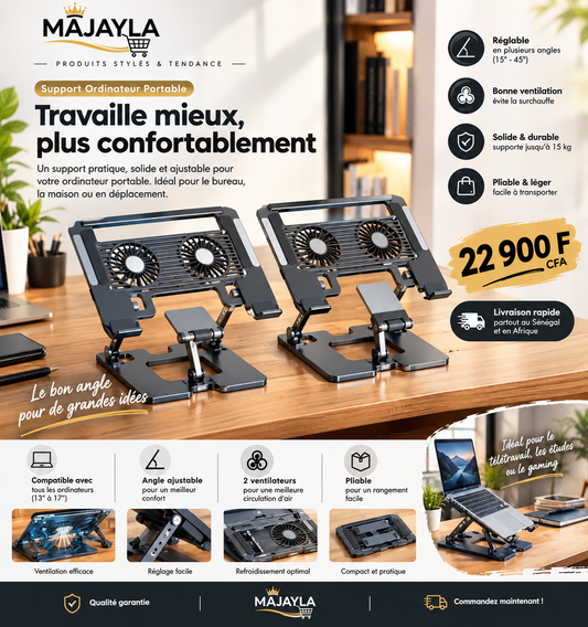 Support Ordinateur Portable Pliable avec Double Ventilateur