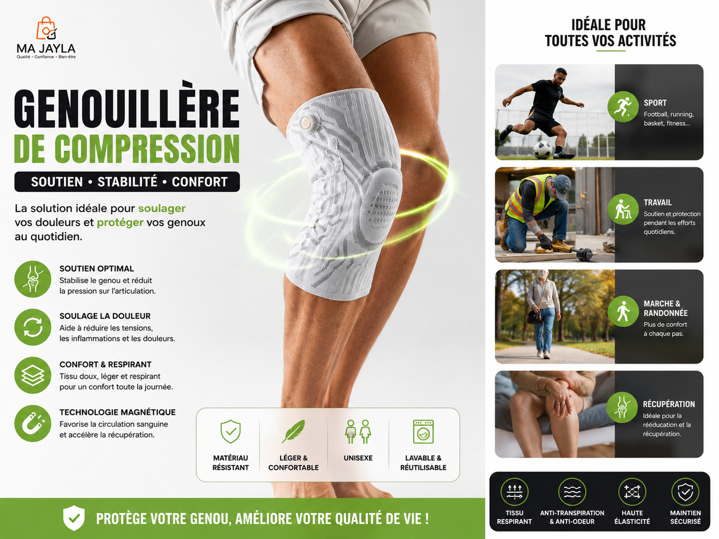GENOUILLÈRE DE COMPRESSION MAGNÉTIQUE